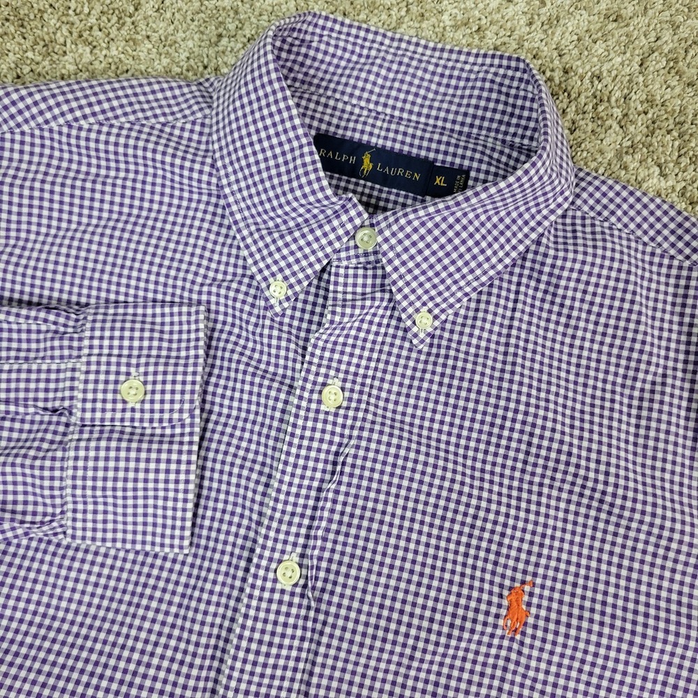 Ralph Lauren Mens XL Purple White Gingham‎ Check Pony Button Down Long Sleeve